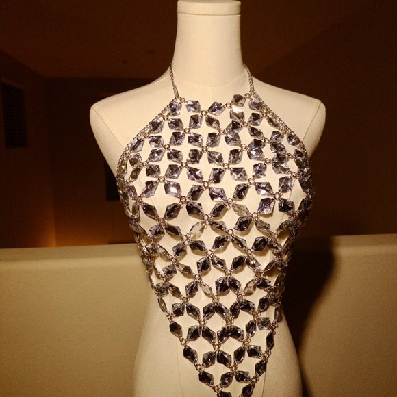 Silver Rhinestone Chainmail Halter Top - Picture 2 of 3